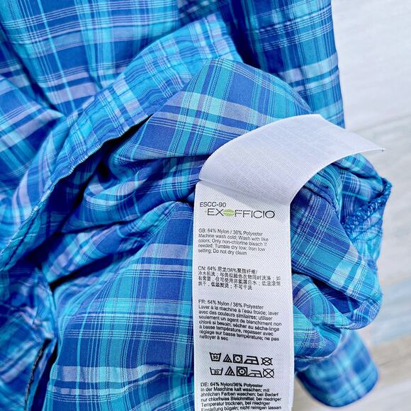 ExOfficio Crinkled Long Sleeve Ventilated Hiking Shirt Blue Plaid Mens Medium - Picture 6 of 6